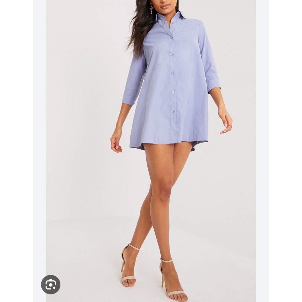 PrettyLittleThing Lilac Shirt Mini Dress - Picture 1 of 8